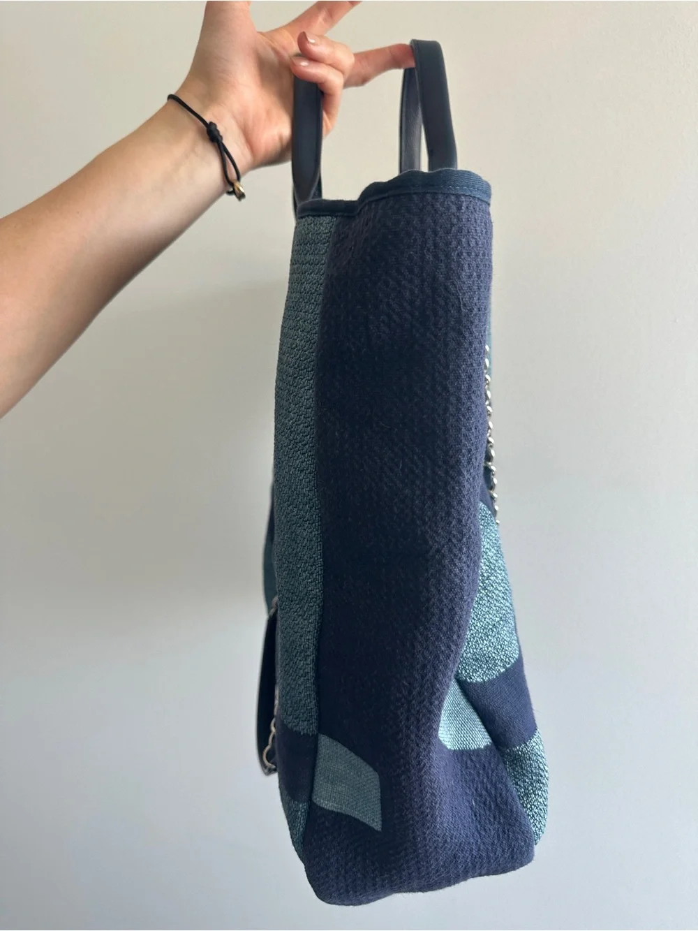 CHANEL Large Denim Tote Bag with silver hardware